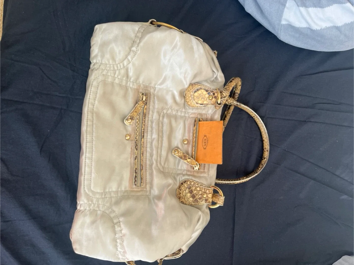 Tod's Beige Leather & Snakeskin Trim Handbag image indicator(8)