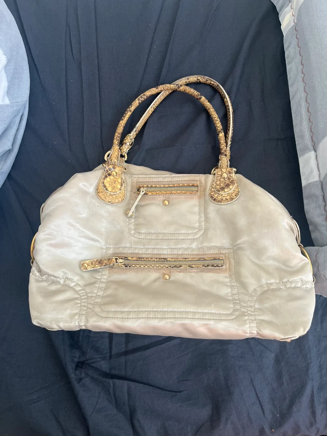 Tod's Beige Leather & Snakeskin Trim Handbag image indicator(9)