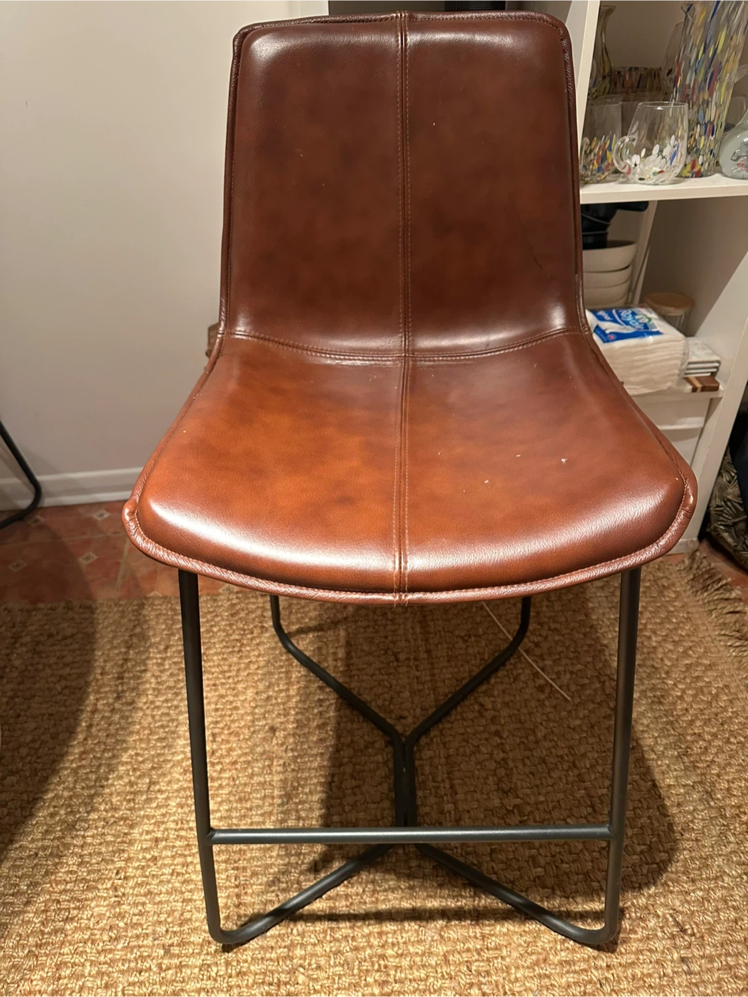 4X Brown Leather High Bar Stool