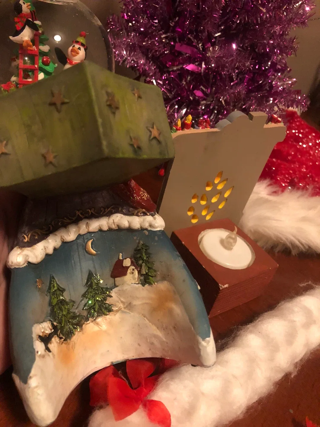 Purple Christmas Tree, Snowman Candle Holder & Decorations etc image indicator(4)