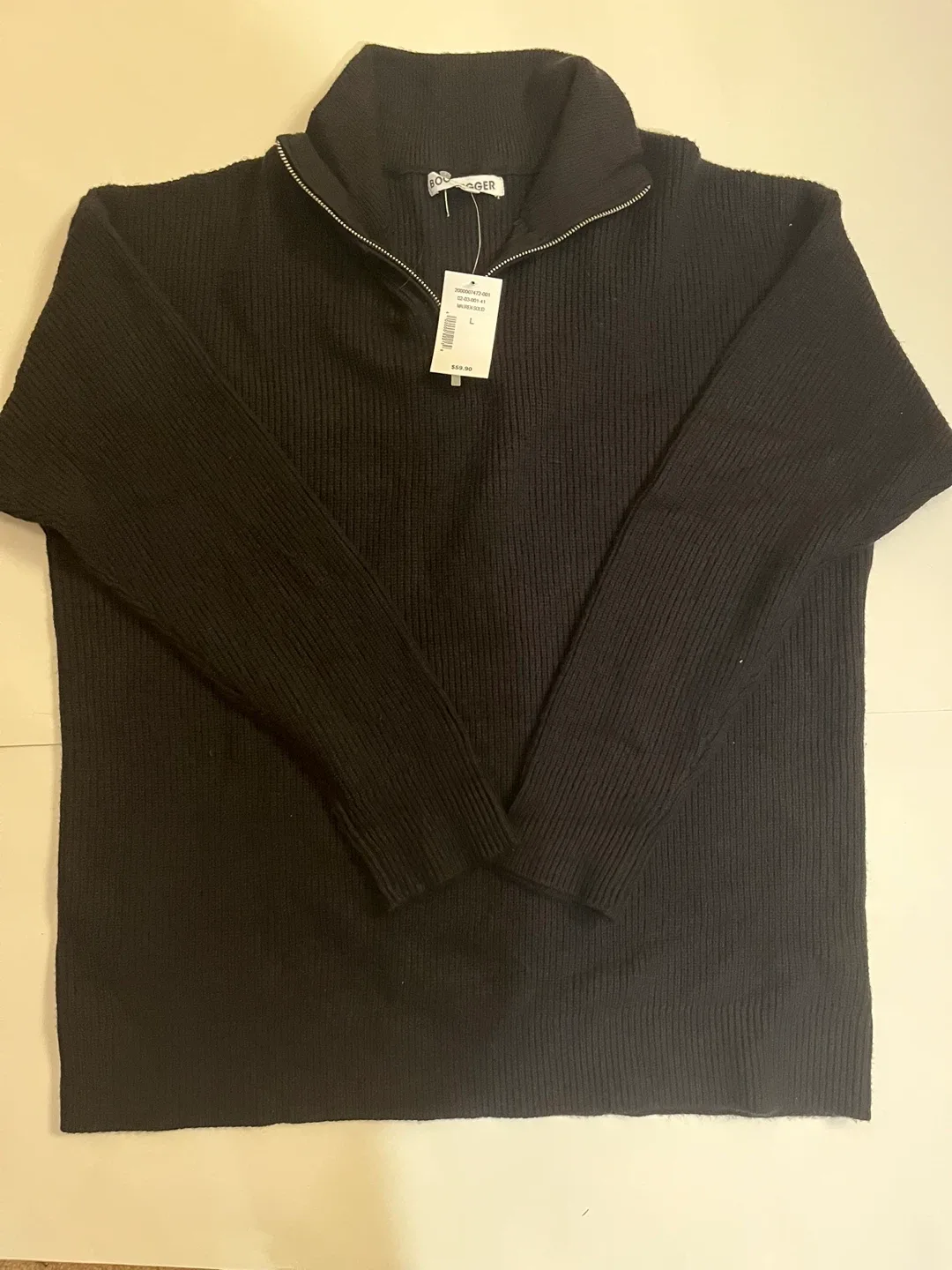 Bootlegger Black Ribbed Half Zip Sweater - Size L