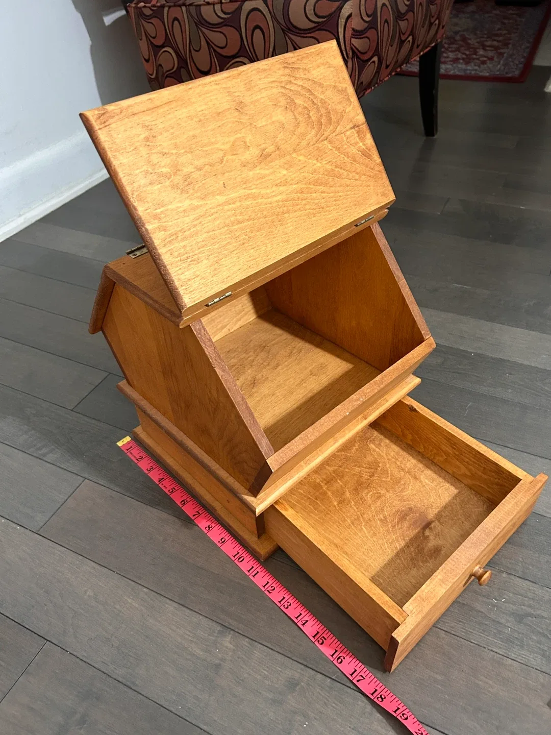 Vintage Wooden Sewing Box with Handle & Drawers