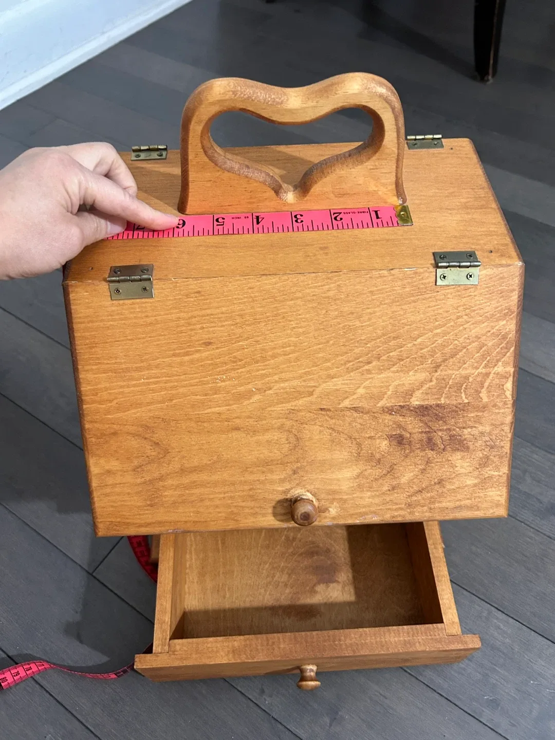 Vintage Wooden Sewing Box with Handle & Drawers image indicator(5)