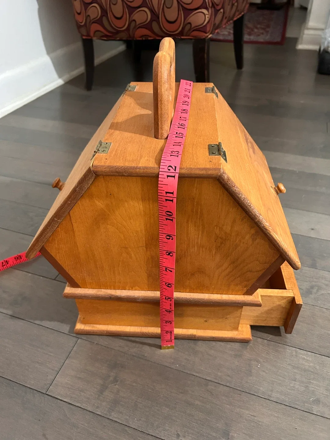 Vintage Wooden Sewing Box with Handle & Drawers image indicator(3)