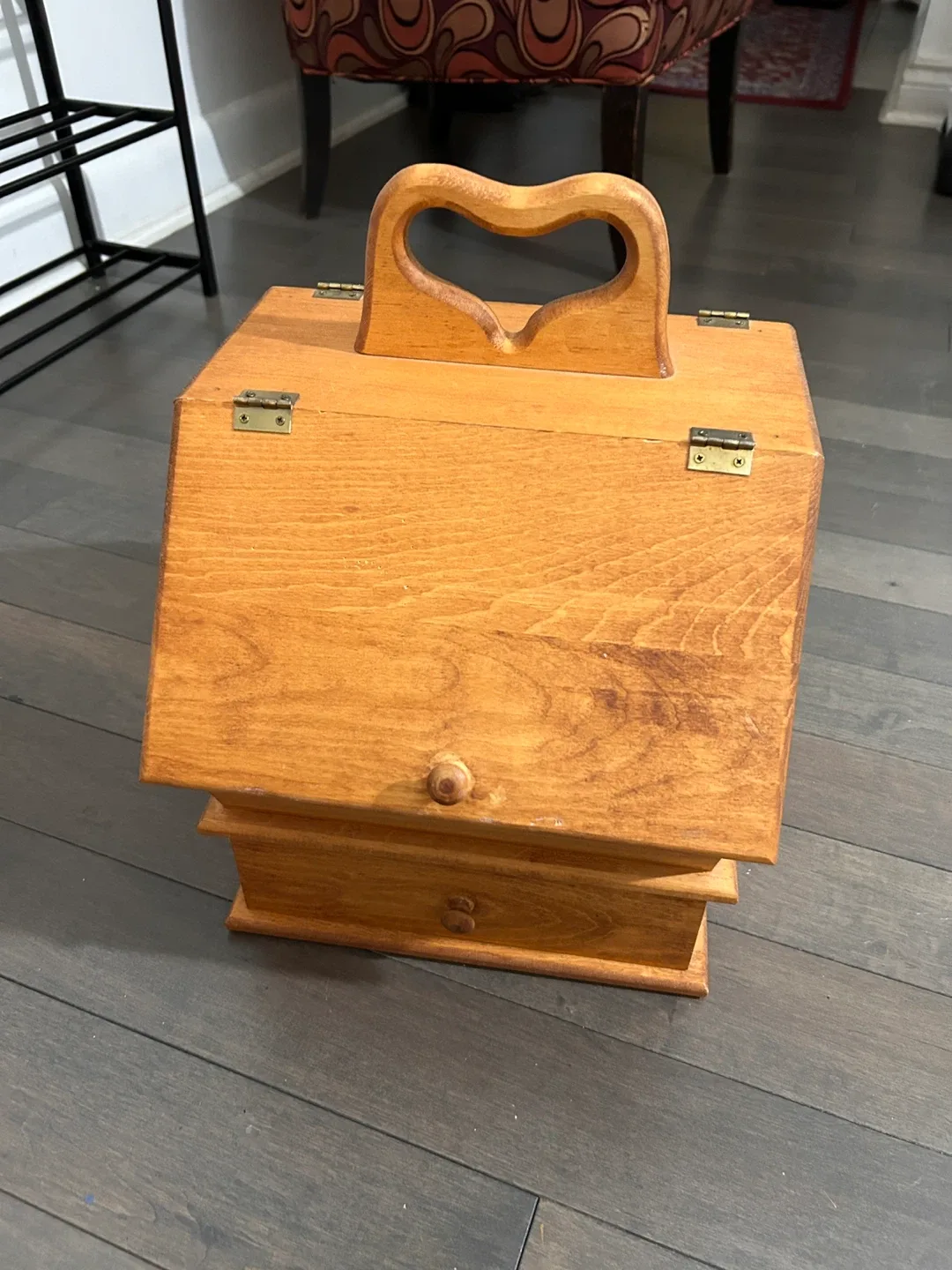 Vintage Wooden Sewing Box with Handle & Drawers image indicator(8)