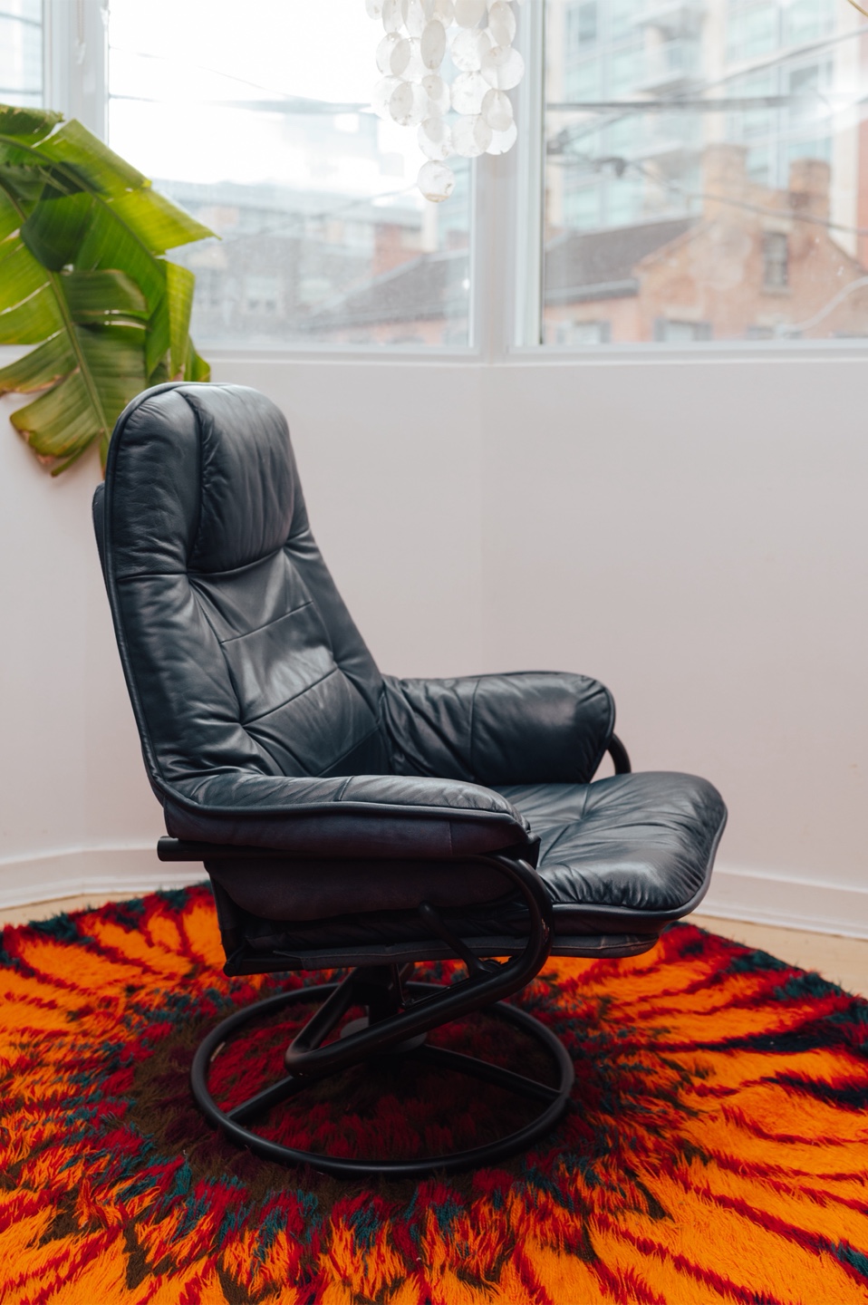1970’s Scandinavian-Style Leather Swivel Chair with Ottoman - photo 2