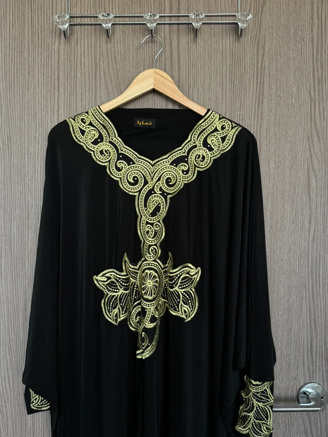 Black & Gold Embellished Dubai Kaftan – Couture Evening Abaya image indicator(3)