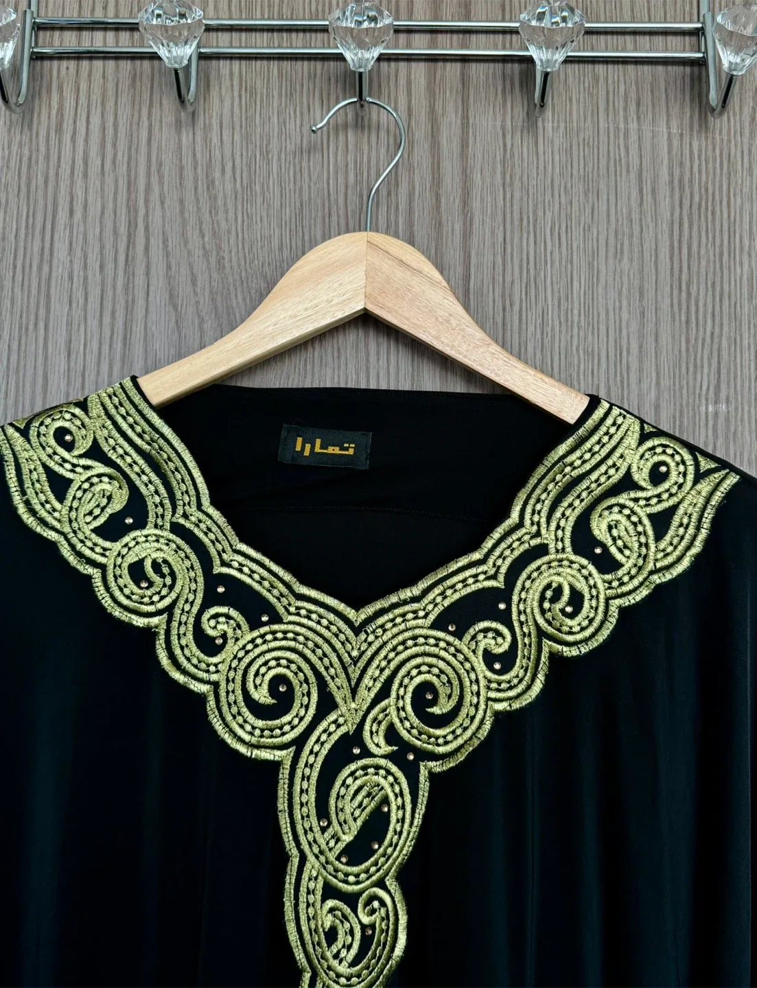 Black & Gold Embellished Dubai Kaftan – Couture Evening Abaya image indicator(6)