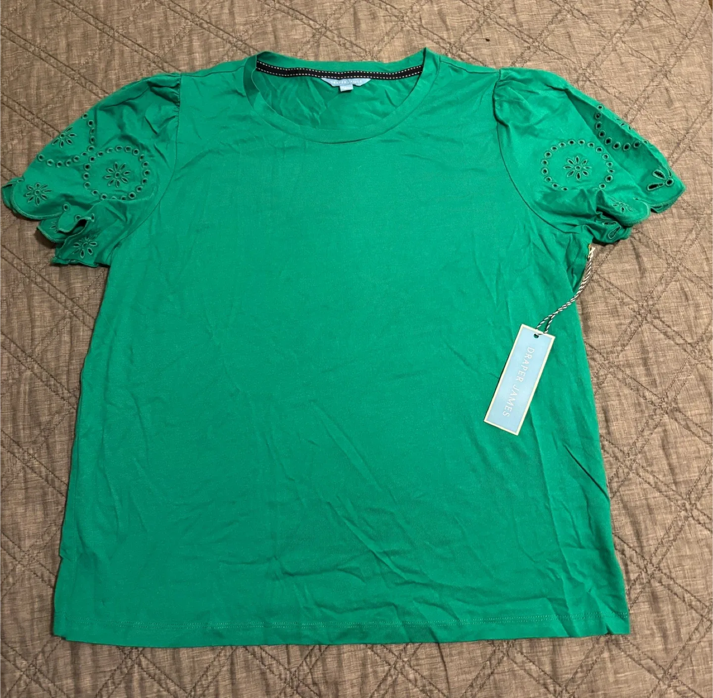 Draper James Mint Green Embroidered Sleeve Knit Top - L