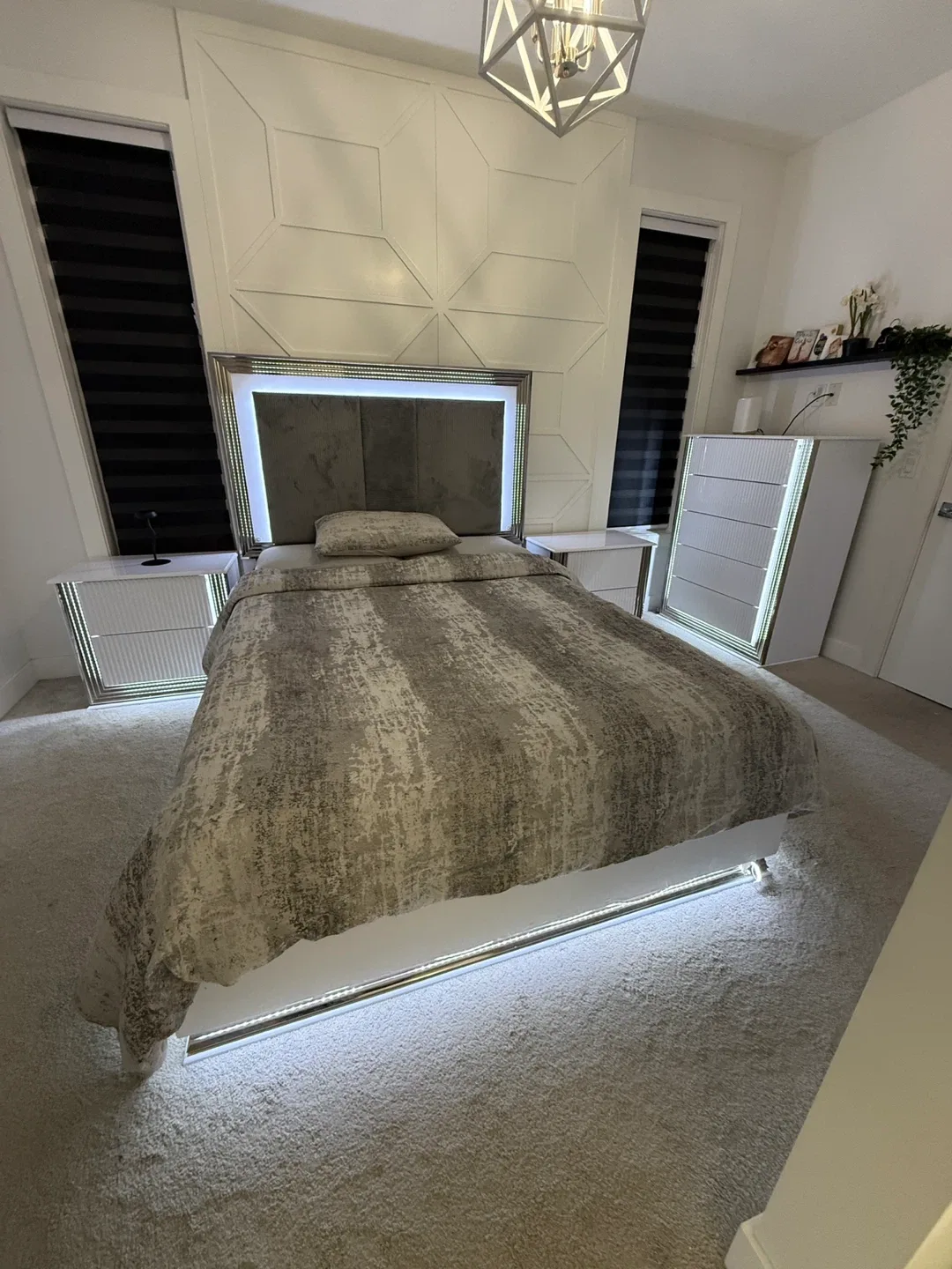 Queen Size LED Bed Frame - Modern Grey