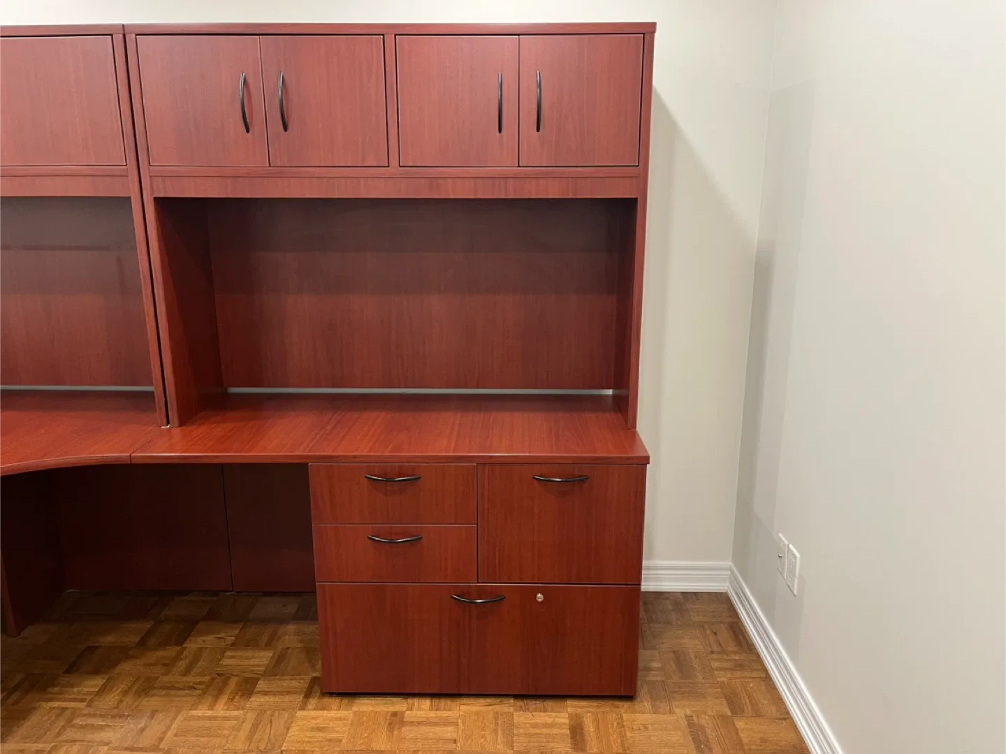 Reddish Brown Office Desk with Hutch image indicator(2)