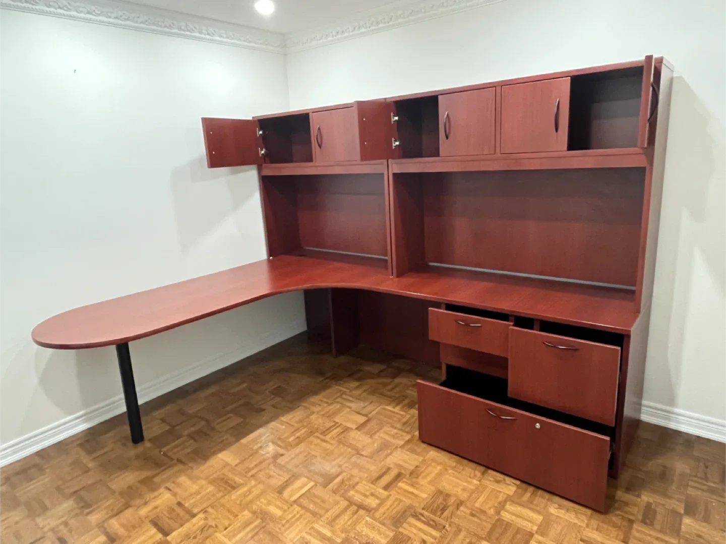 Reddish Brown Office Desk with Hutch image indicator(5)