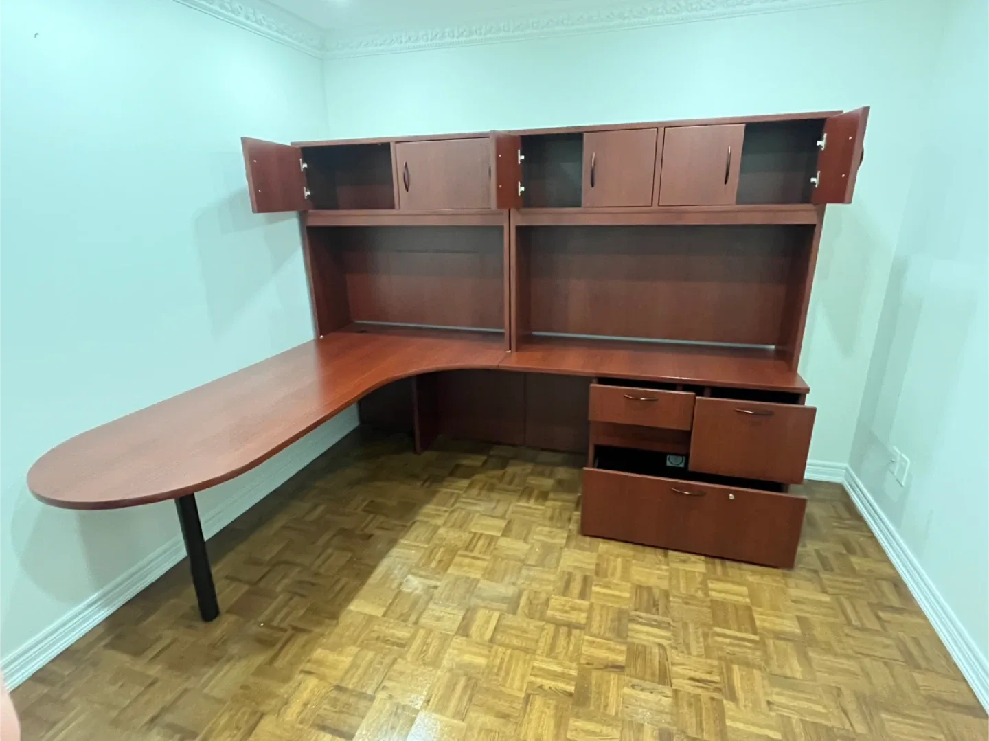 Reddish Brown Office Desk with Hutch image indicator(8)