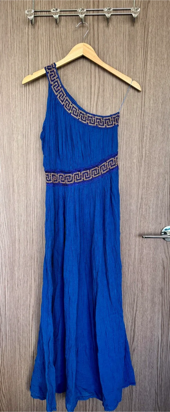 Royal Blue One-Shoulder Grecian Maxi Dress – Resort Couture image indicator(2)