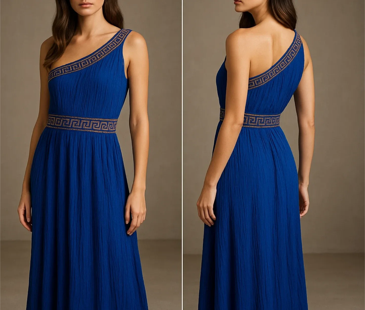 Royal Blue One-Shoulder Grecian Maxi Dress – Resort Couture
