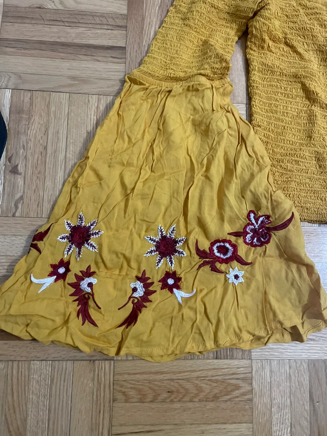 Guess Yellow Smocked Top with Bell Sleeves image indicator(2)