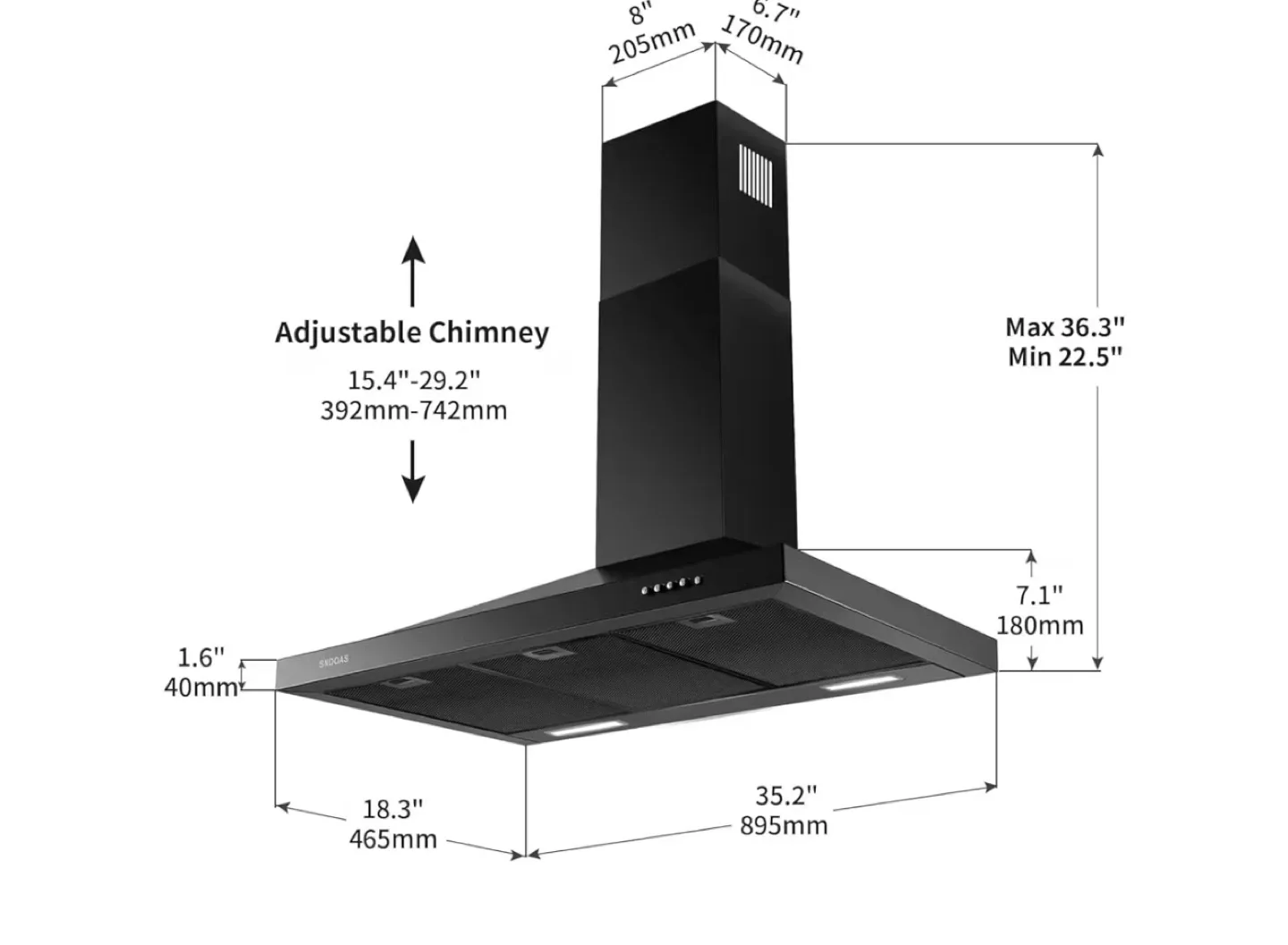 SNDOAS Black Painted Stainless Steel Range Hood image indicator(2)