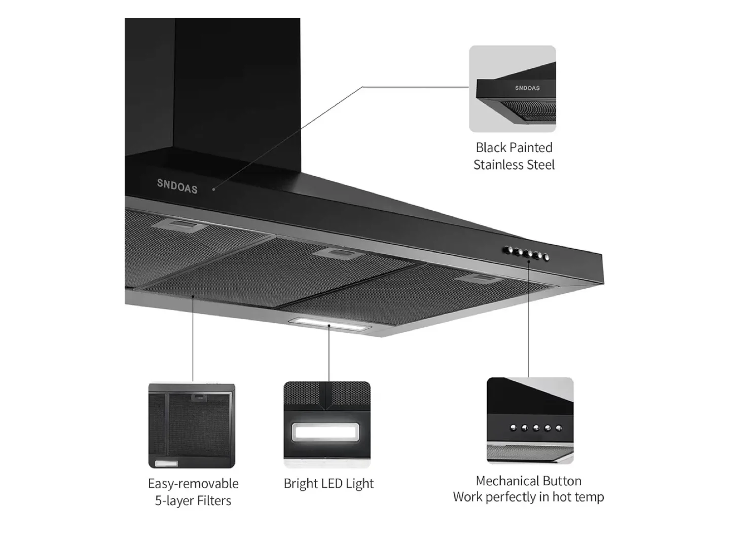 SNDOAS Black Painted Stainless Steel Range Hood image indicator(4)