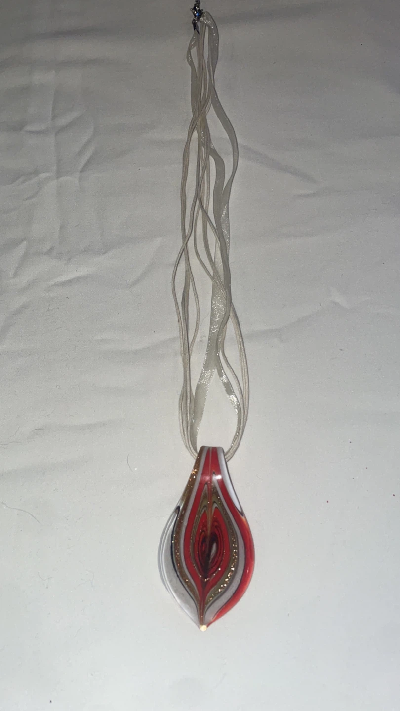 3 Wishes Glass Pendant Necklace - Red, Gold, White
