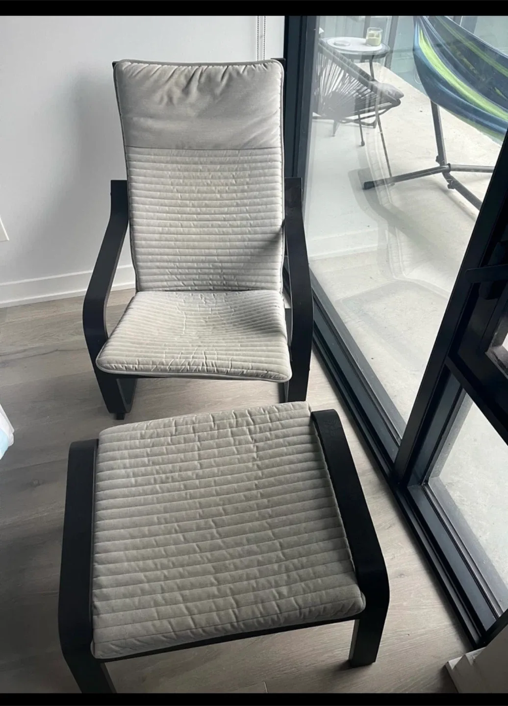 IKEA Poang Chair with Ottoman - Grey