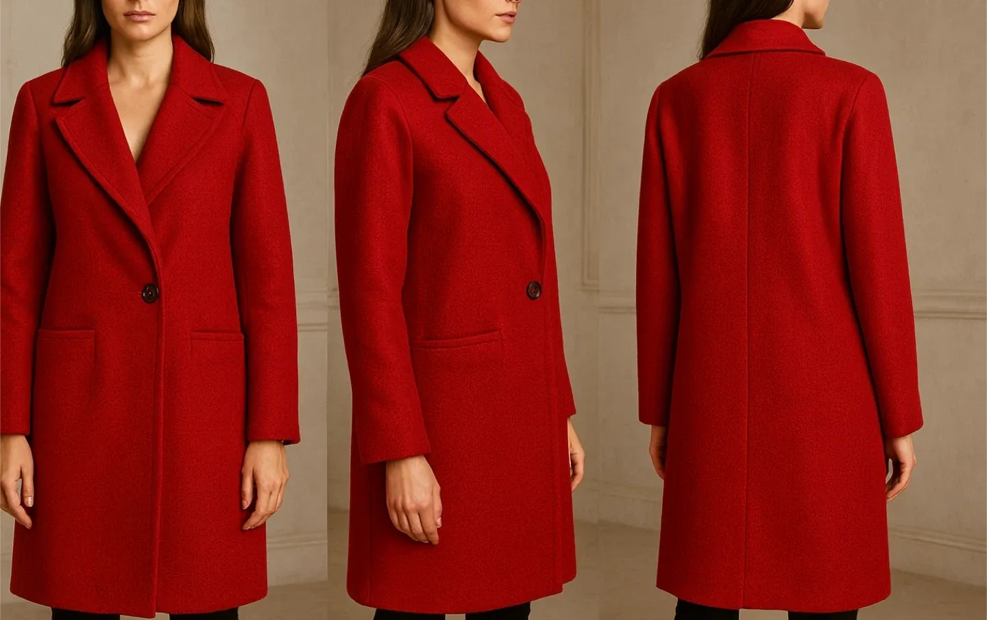 ZARA Red Wool-Blend Tailored Coat