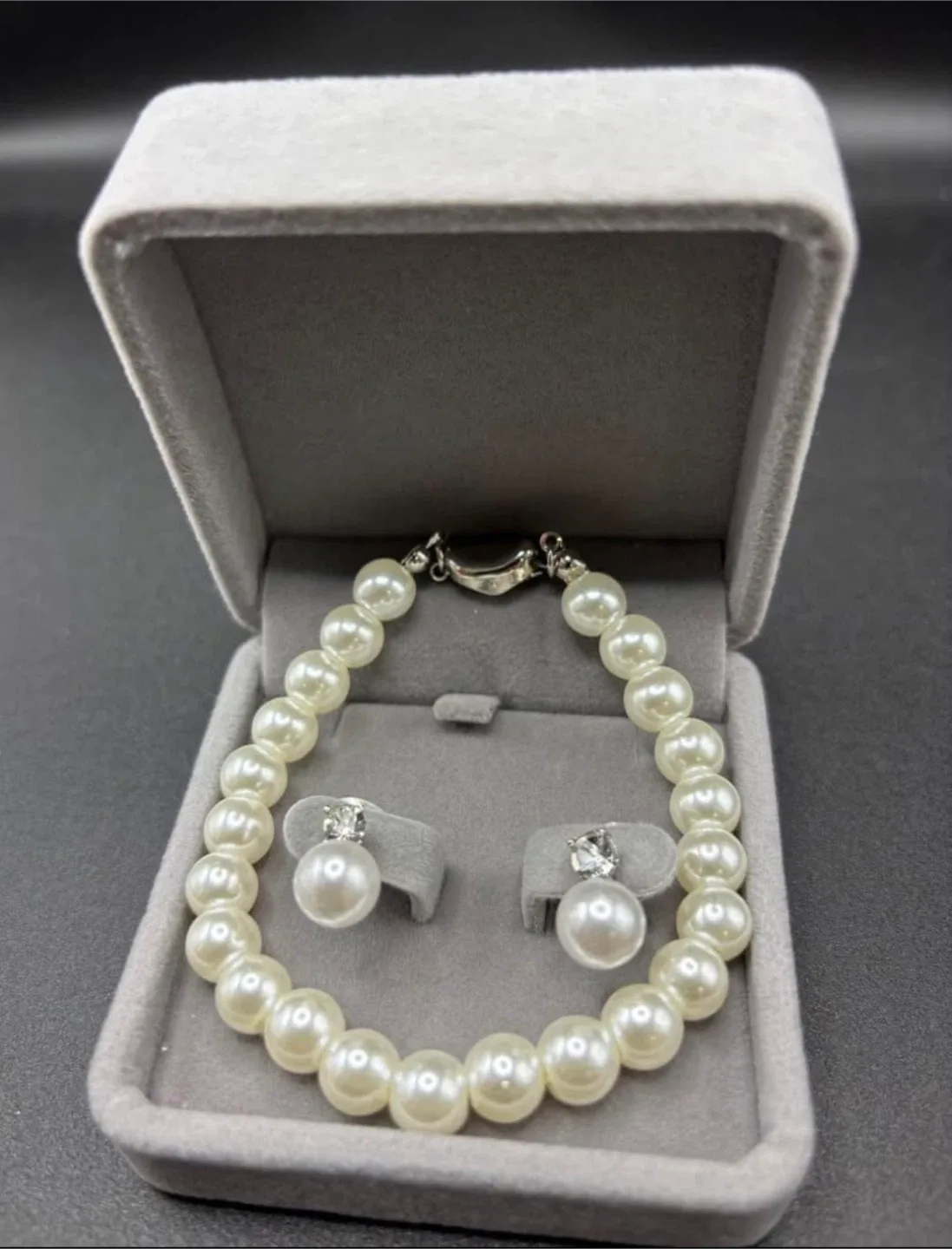 Coated shell Pearl bracelet (925 silver lock) & Earrings Set