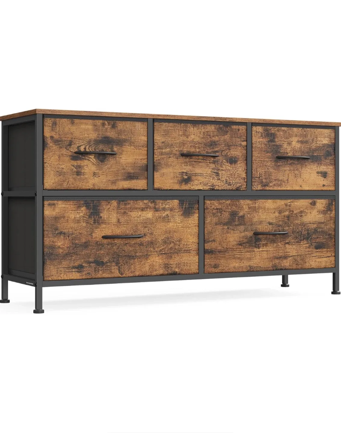 Fabric Dresser with 5 Drawers- Rustic Brown