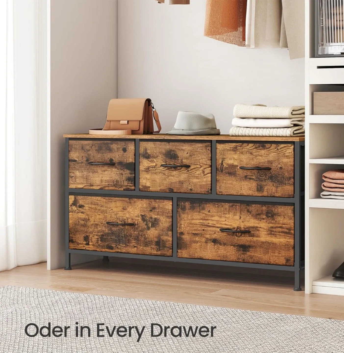 Fabric Dresser with 5 Drawers- Rustic Brown image indicator(9)