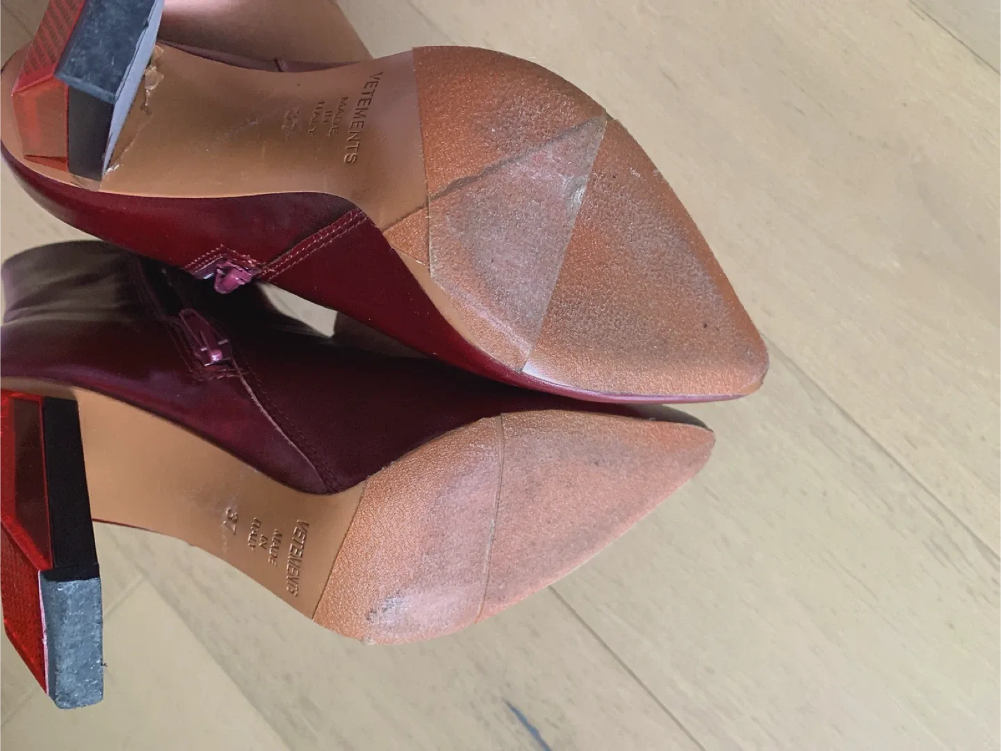 Vetements Burgundy Leather Ankle Boots Size 37 image indicator(6)