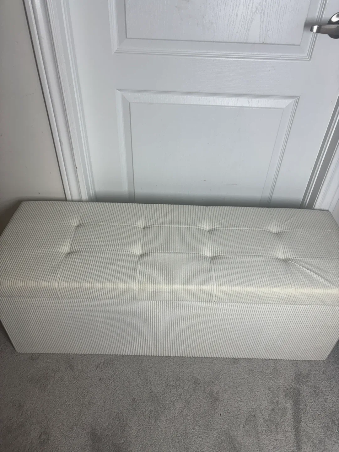 Cream White corduroy Storage Ottoman Bench image indicator(4)
