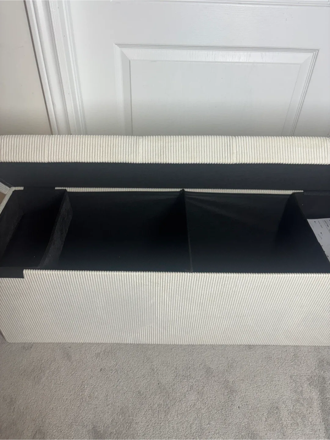 Cream White corduroy Storage Ottoman Bench image indicator(6)