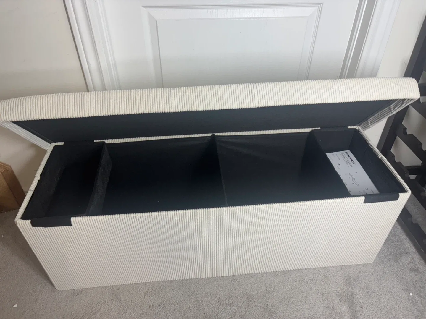 Cream White corduroy Storage Ottoman Bench image indicator(7)