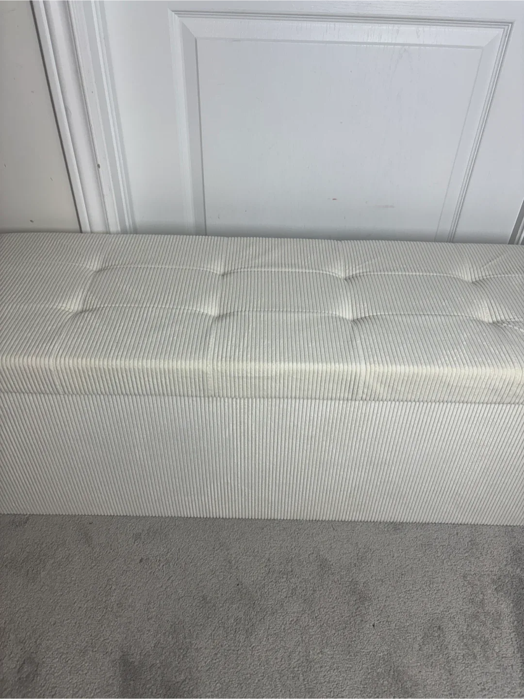 Cream White corduroy Storage Ottoman Bench image indicator(8)