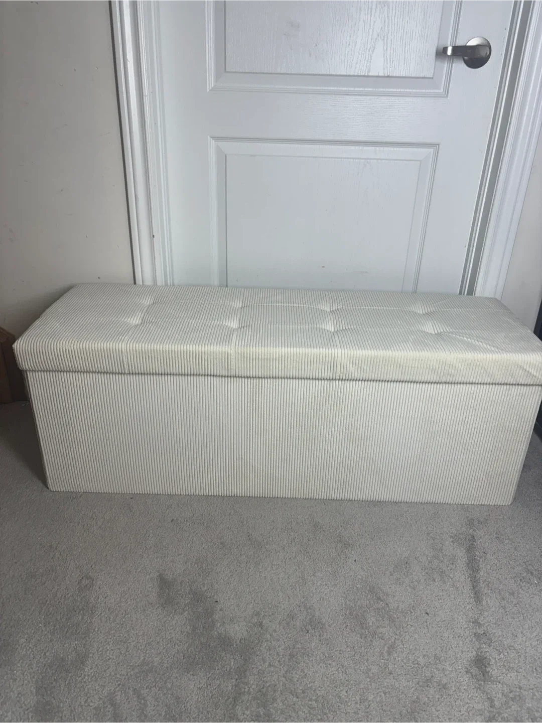 Cream White corduroy Storage Ottoman Bench image indicator(9)