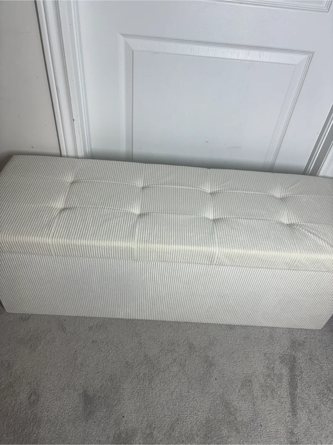 Cream White corduroy Storage Ottoman Bench image indicator(10)