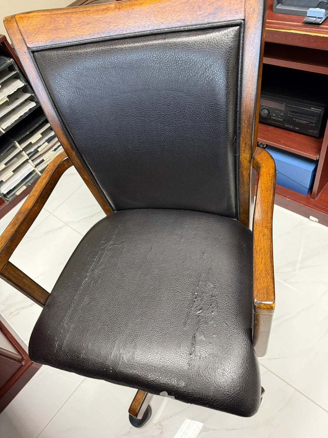 Wooden Office Chair with Black Leather - photo 2