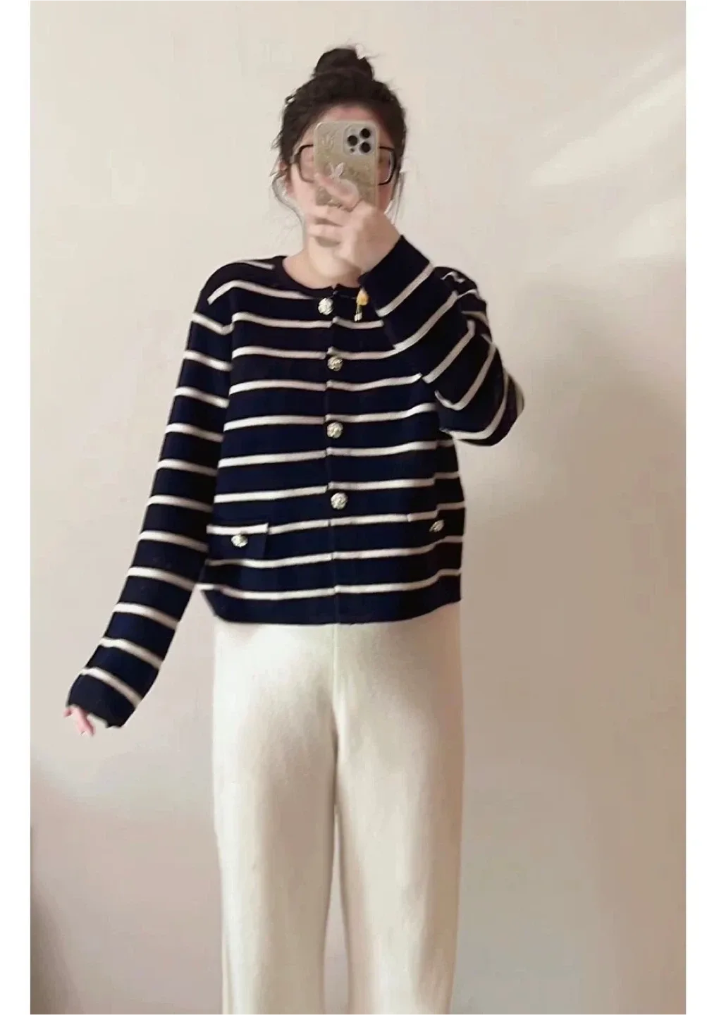 New Striped Cardigan with Flower Buttons image indicator(4)