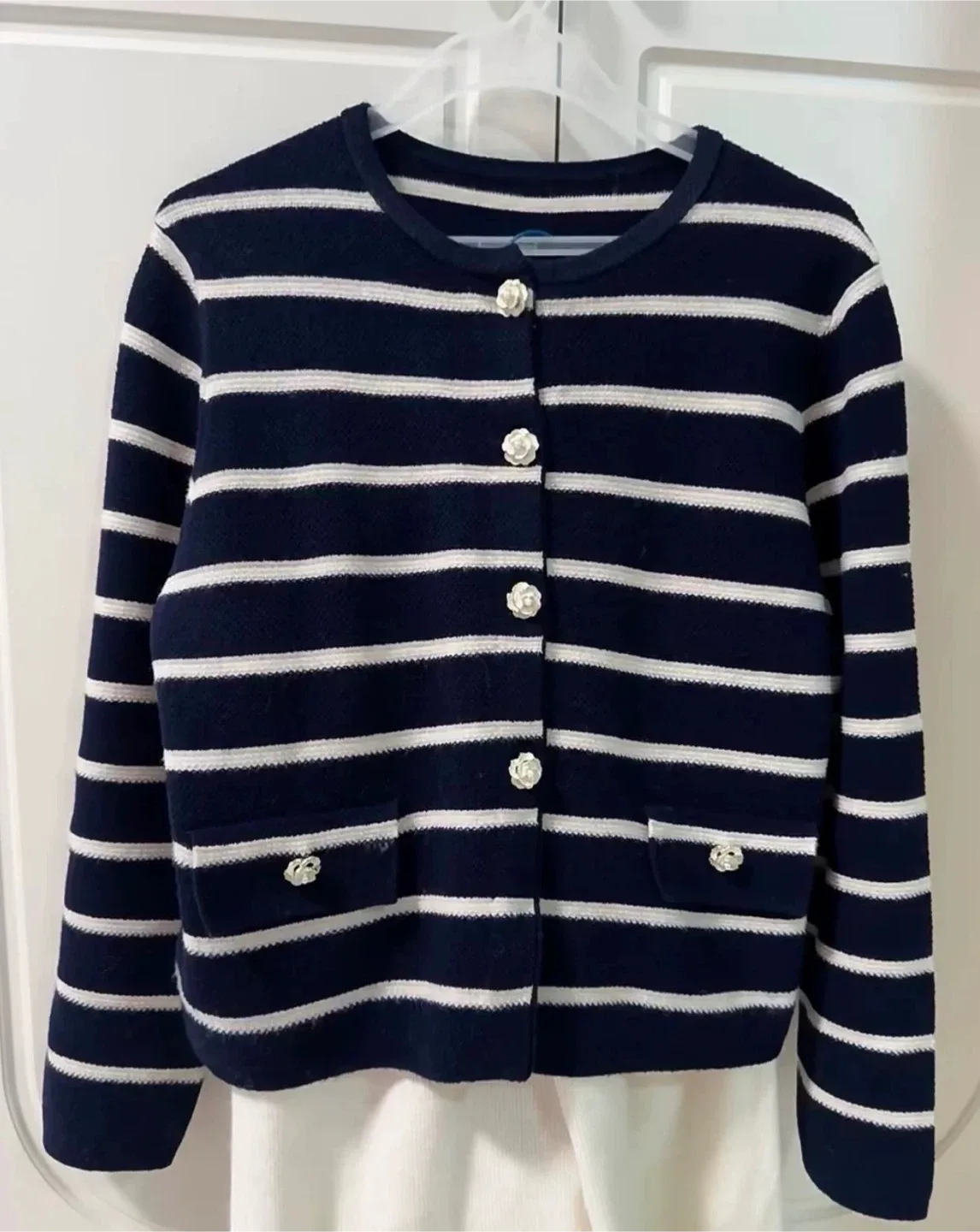 New Striped Cardigan with Flower Buttons