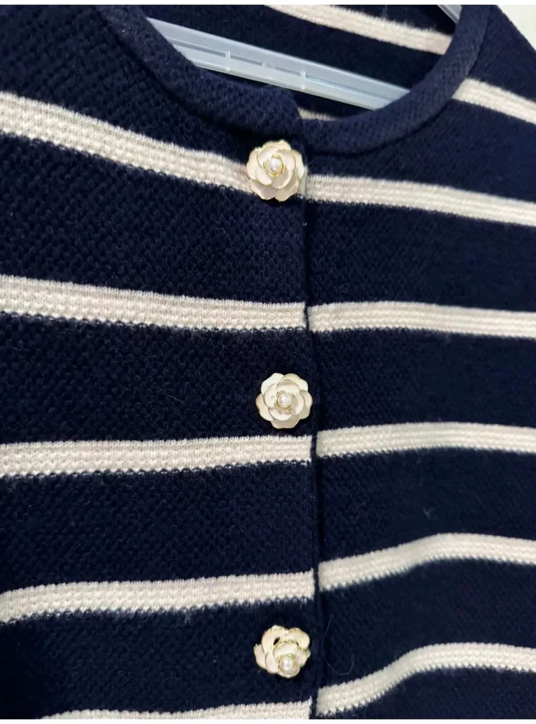 New Striped Cardigan with Flower Buttons image indicator(3)