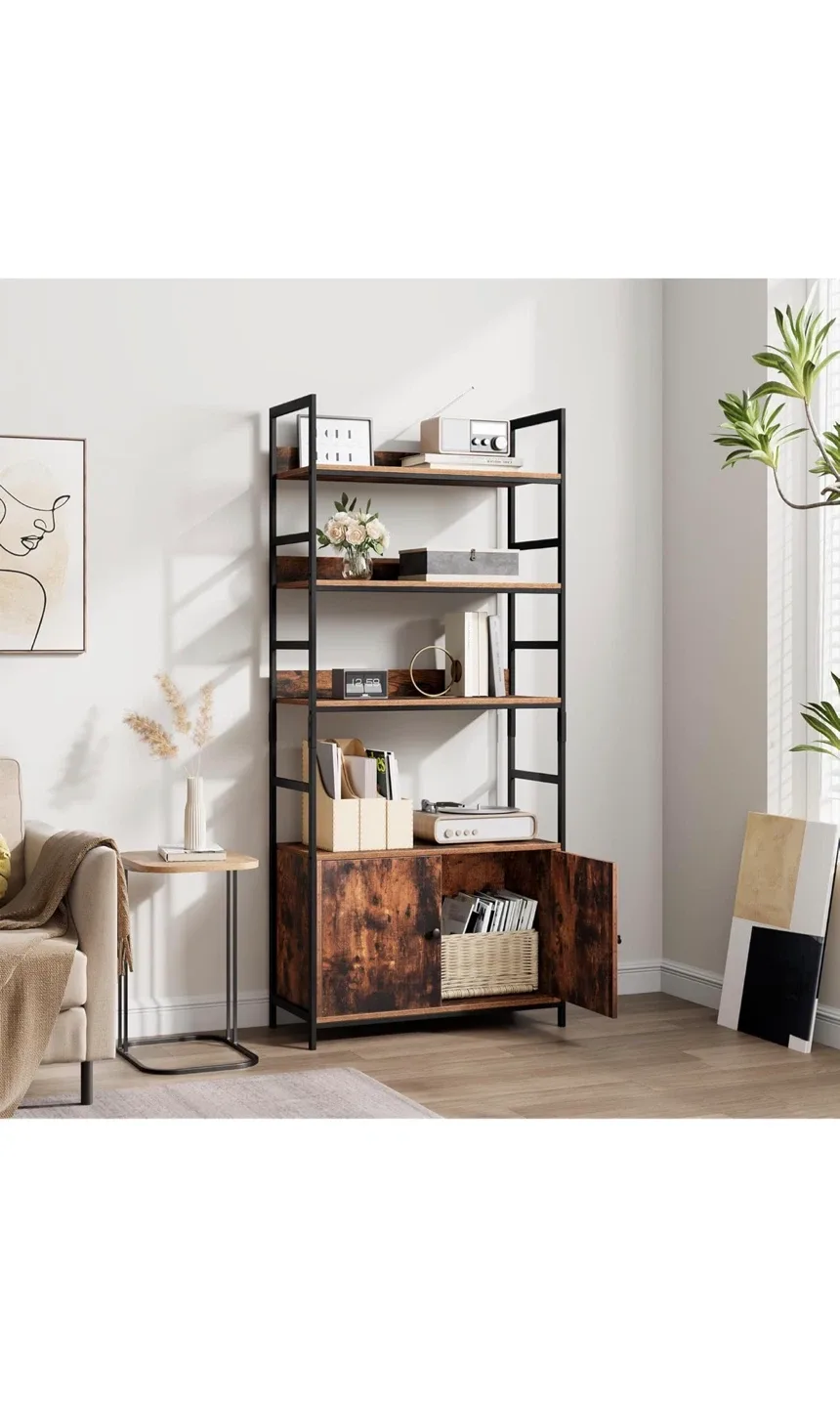 Rustic Brown Bookshelf with Cabinet image indicator(4)