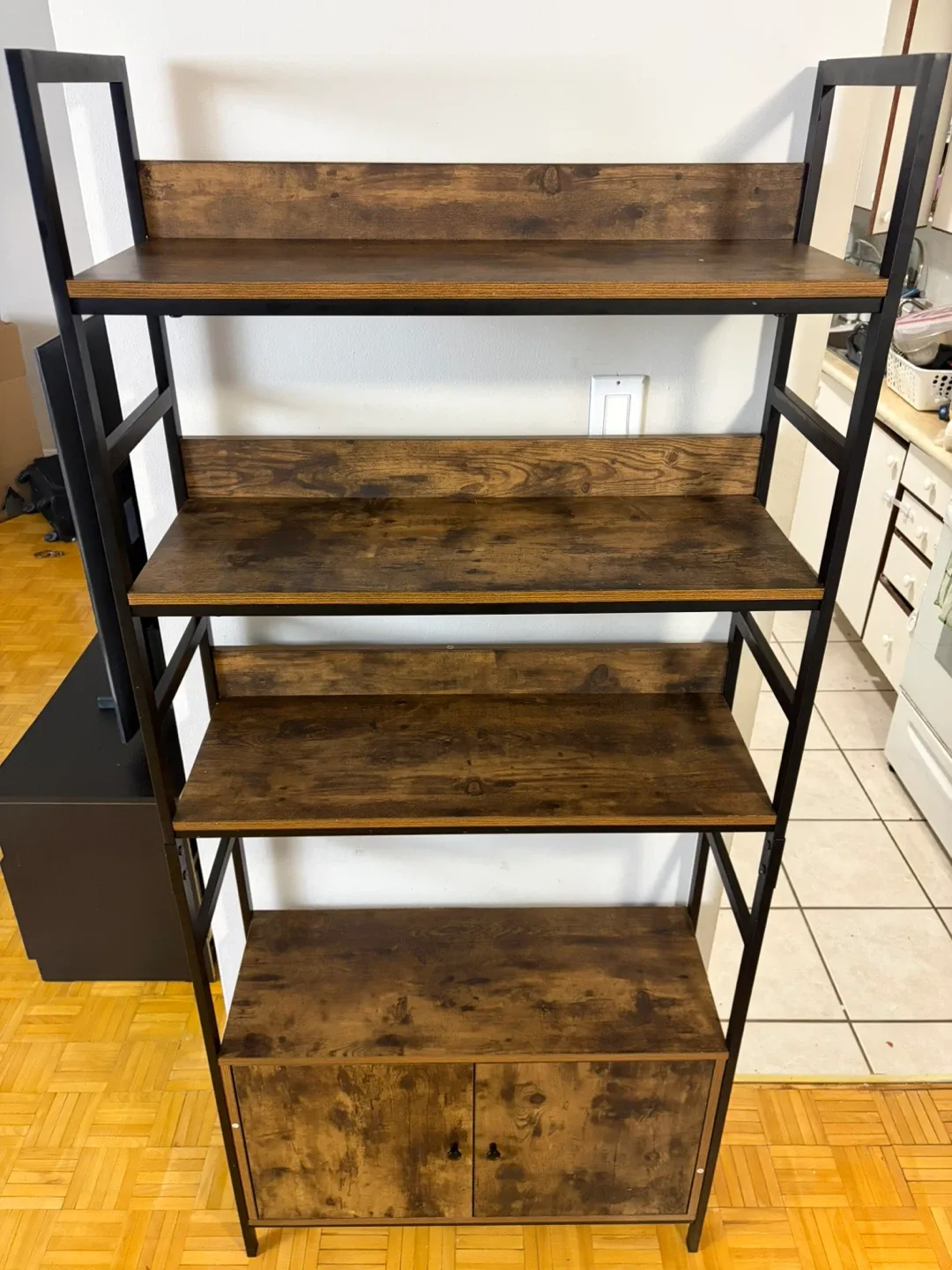 Rustic Brown Bookshelf with Cabinet