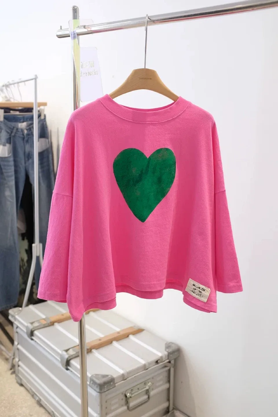 Pink Heart Print Oversized T-Shirt