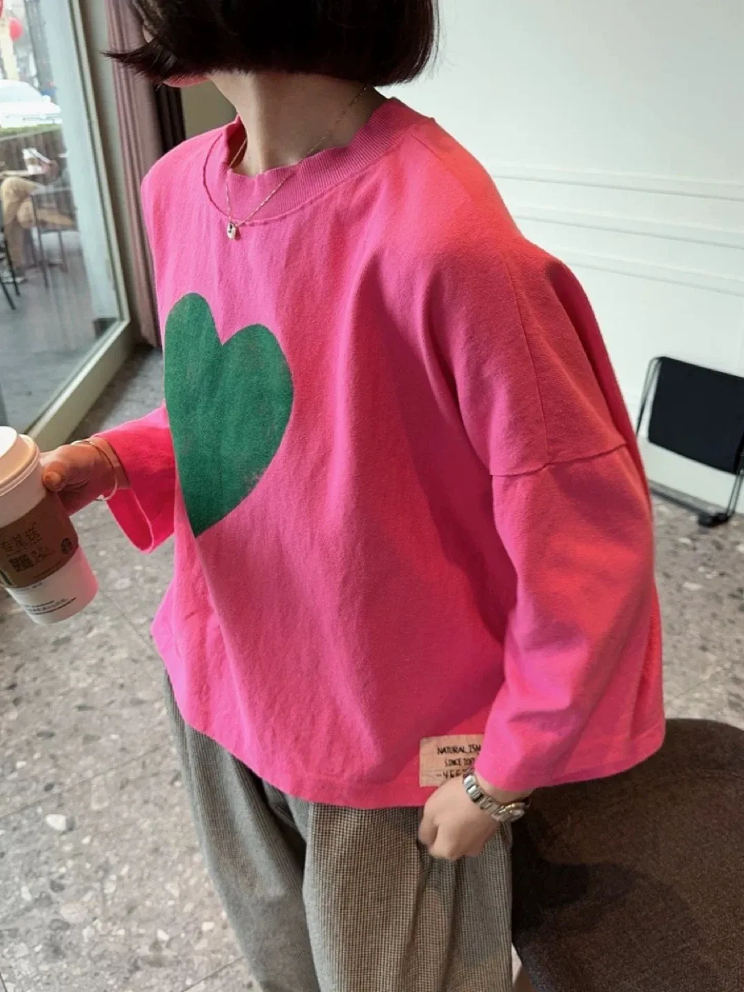 Pink Heart Print Oversized T-Shirt image indicator(4)