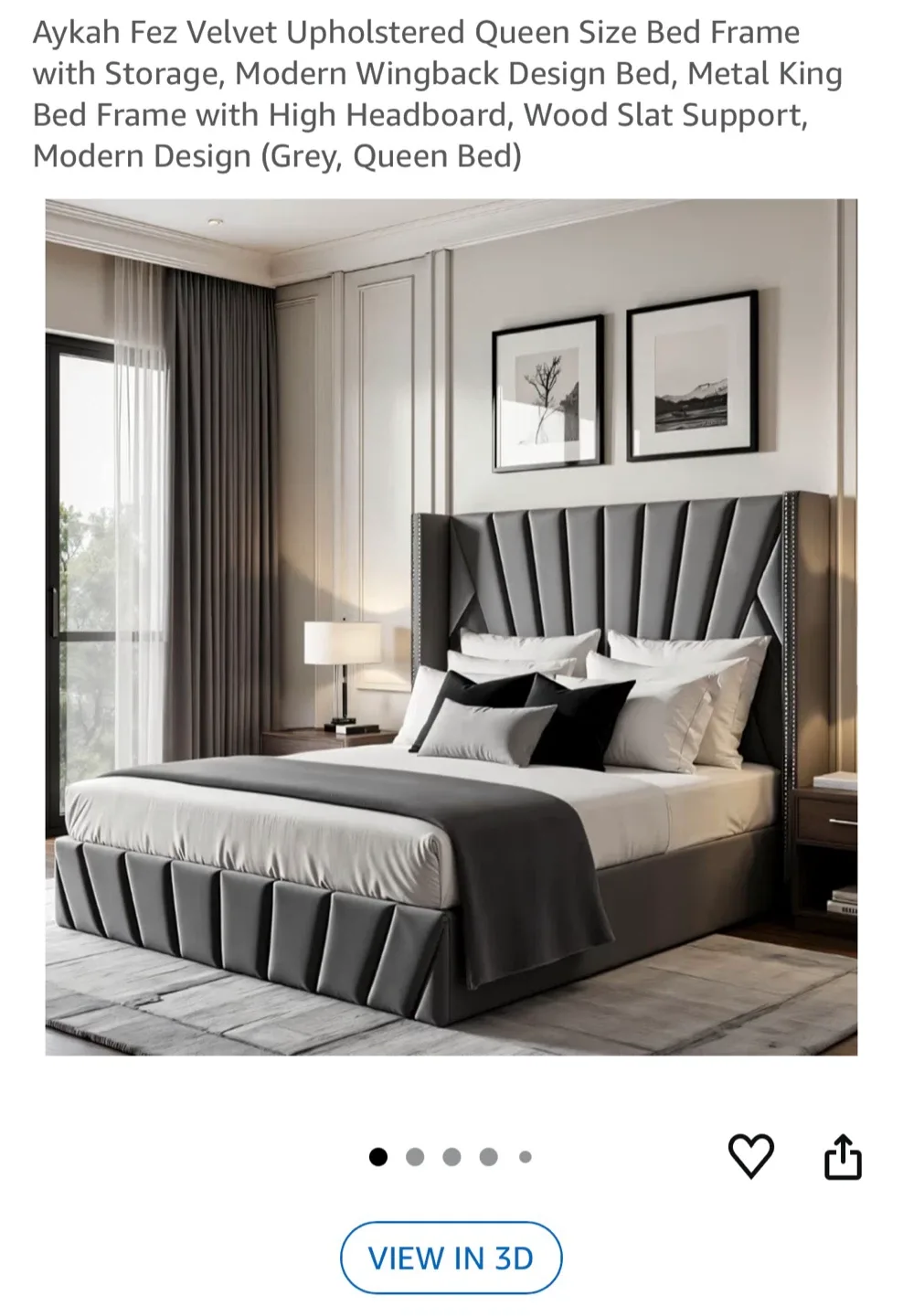 Aykah Fez Queen Size Velvet Bed Frame (Grey)