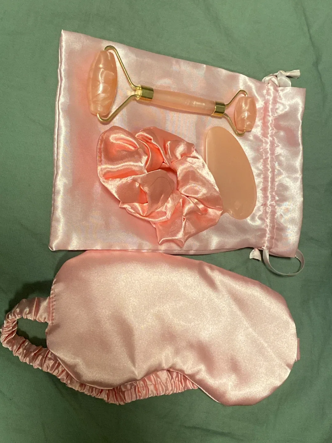 Pink Satin Sleep Set - Eye Mask, Roller, Scrunchie