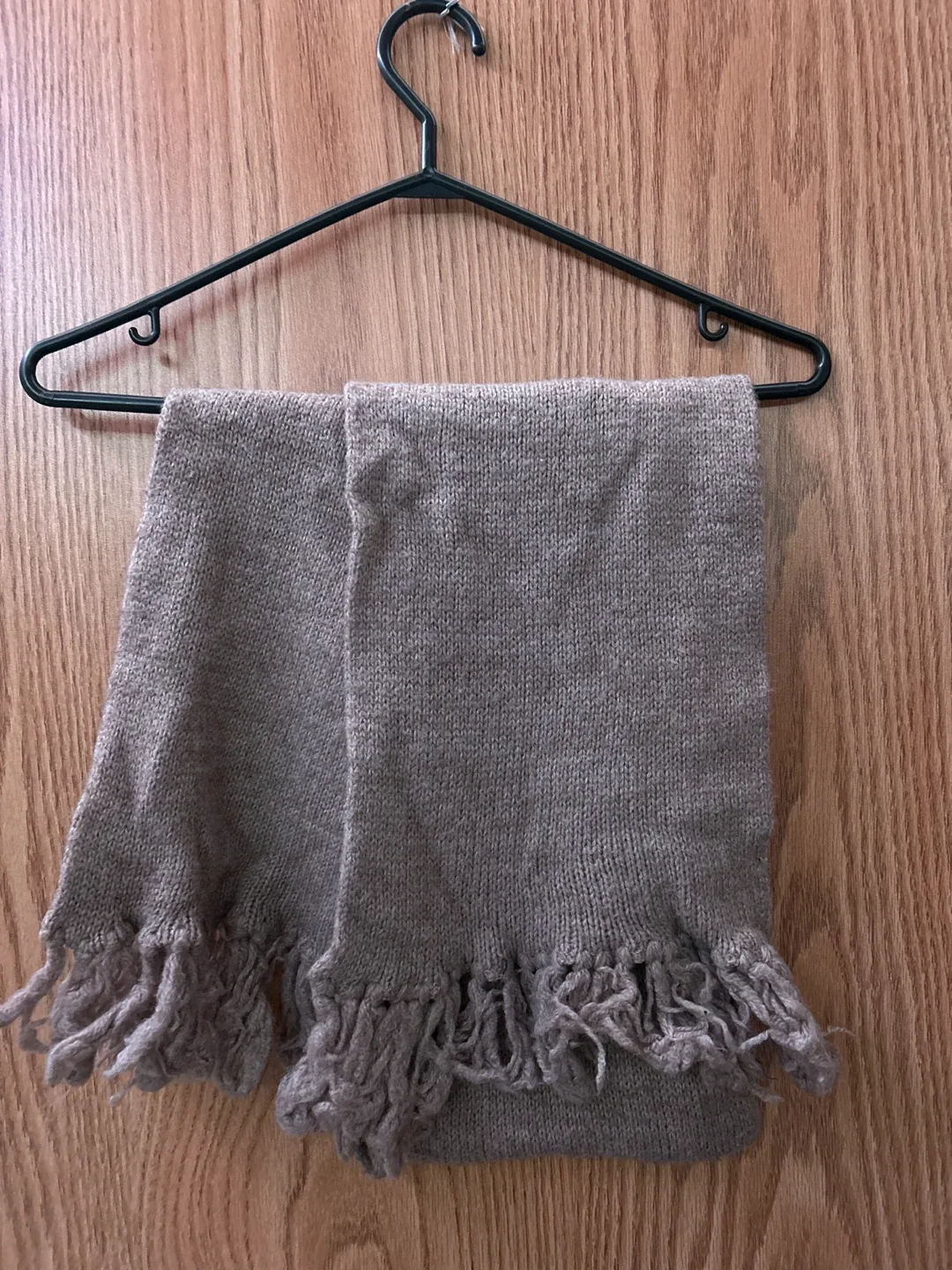 Beige Knit Scarf with Fringe