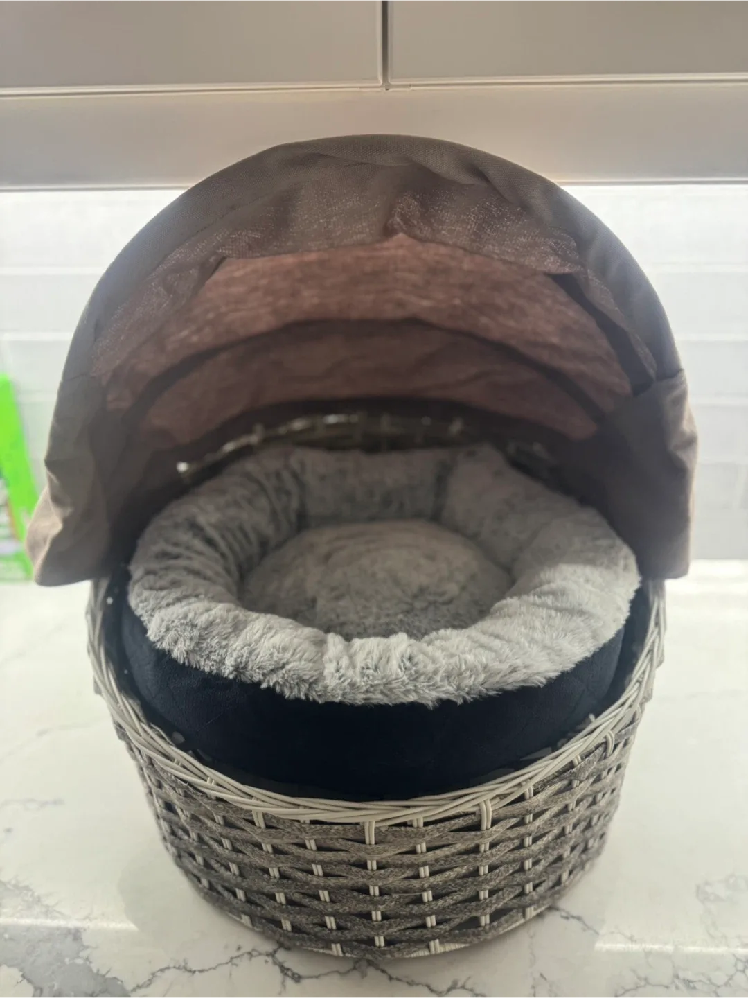 Wicker Pet Bed with Hood