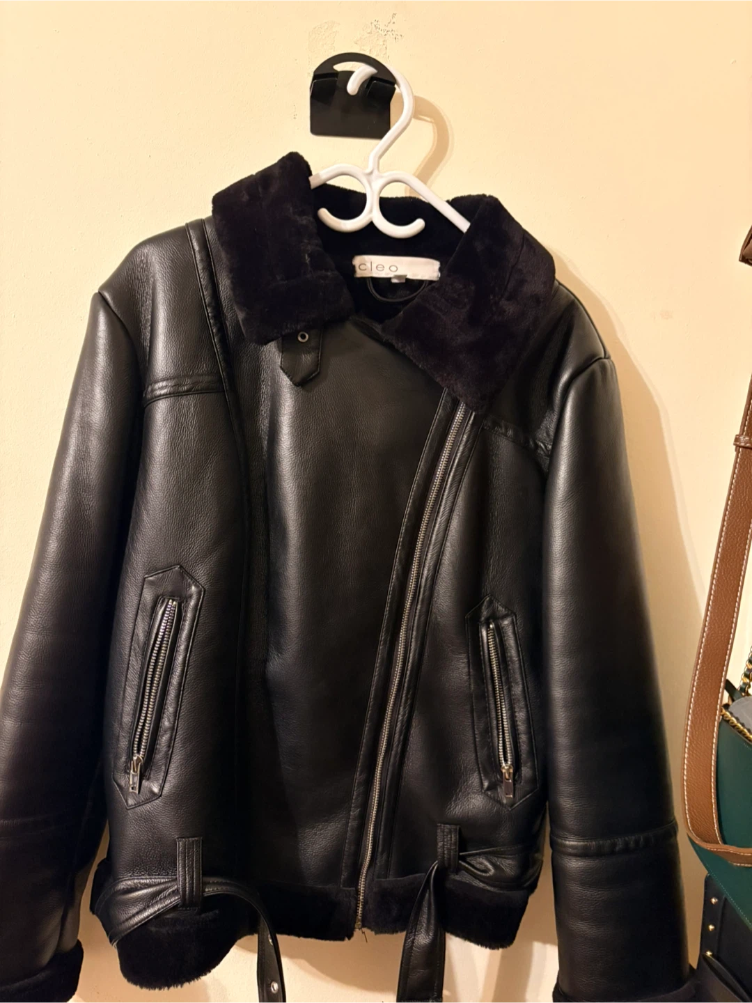 Cleo Black Faux Leather Aviator Jacket - Size M - photo 3