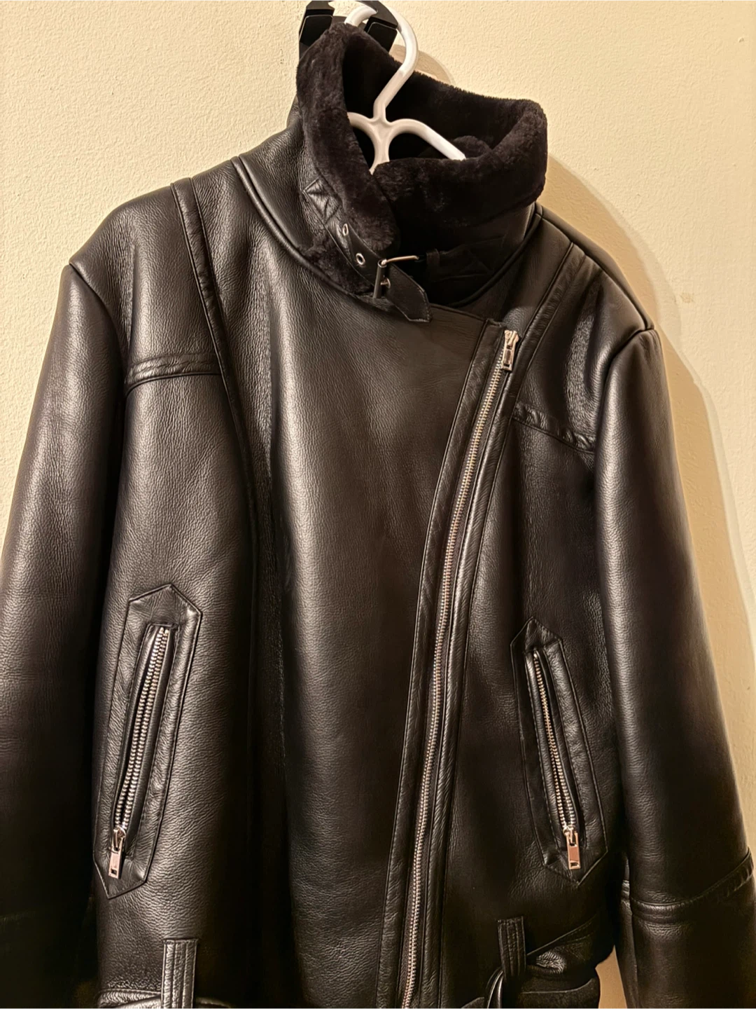 Cleo Black Faux Leather Aviator Jacket - Size M - photo 4