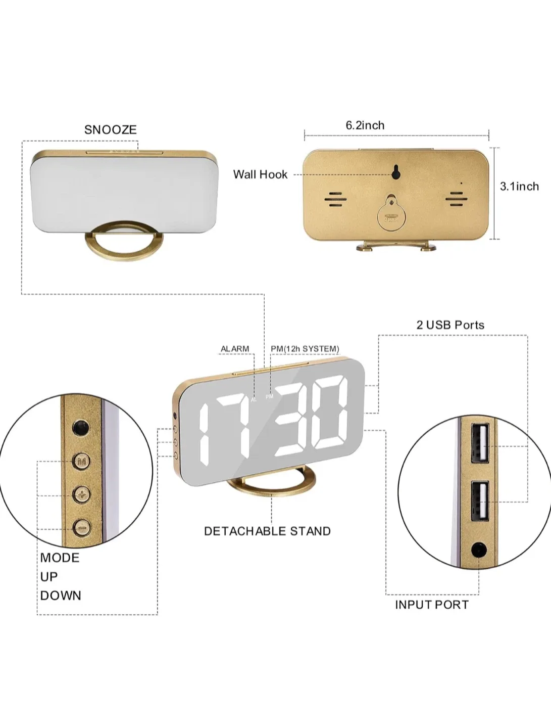 Digital Alarm Clock in Gold image indicator(2)